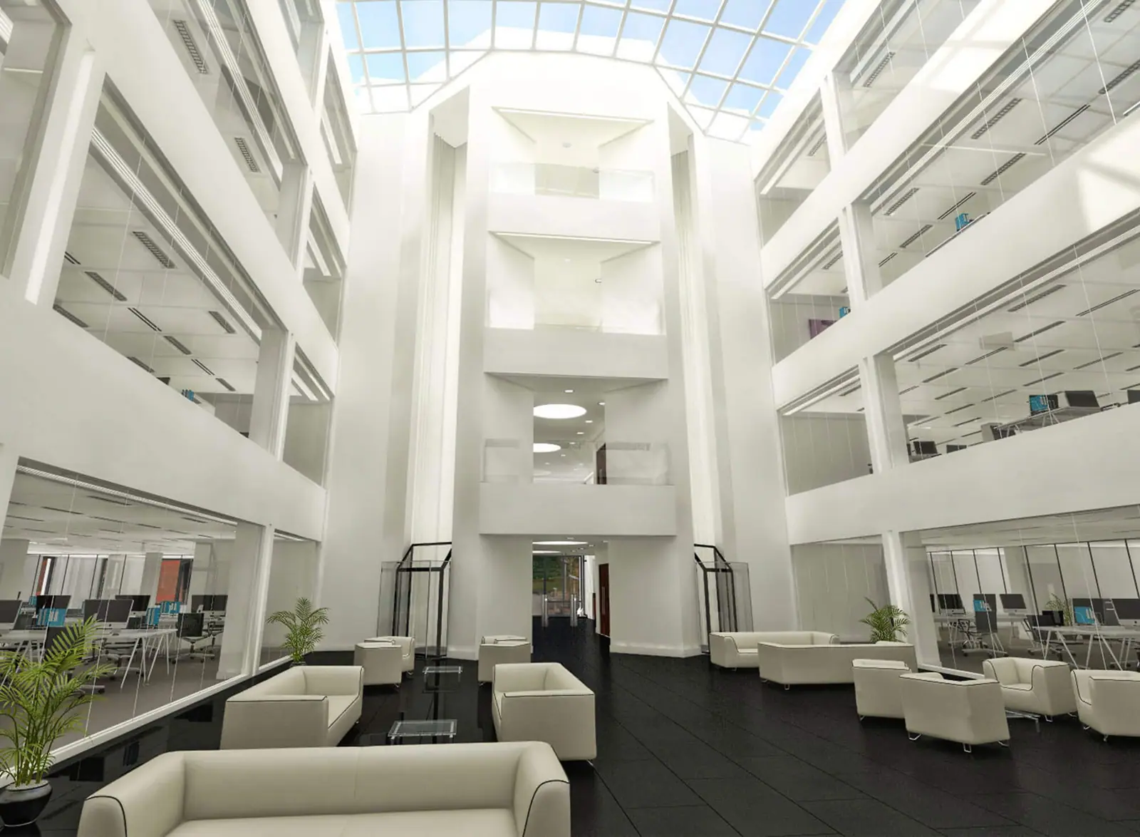 CGI of an office atrium