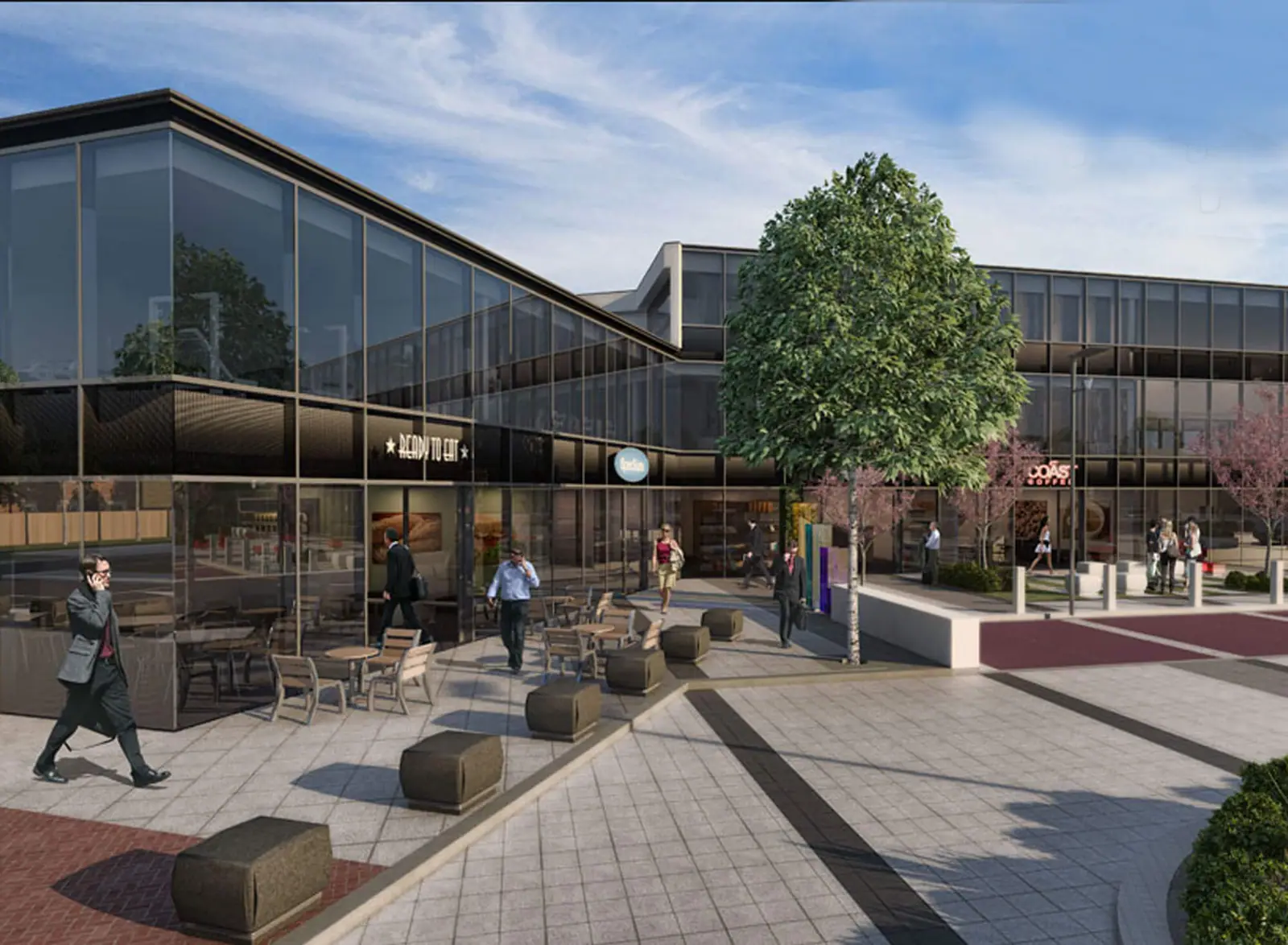 CGI of a landscaped office courtyard