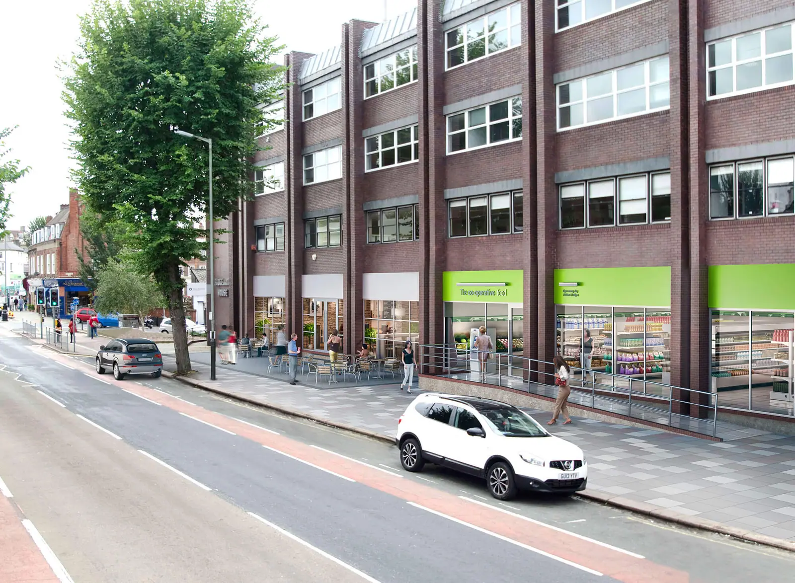 CGI of a street with new shopfronts