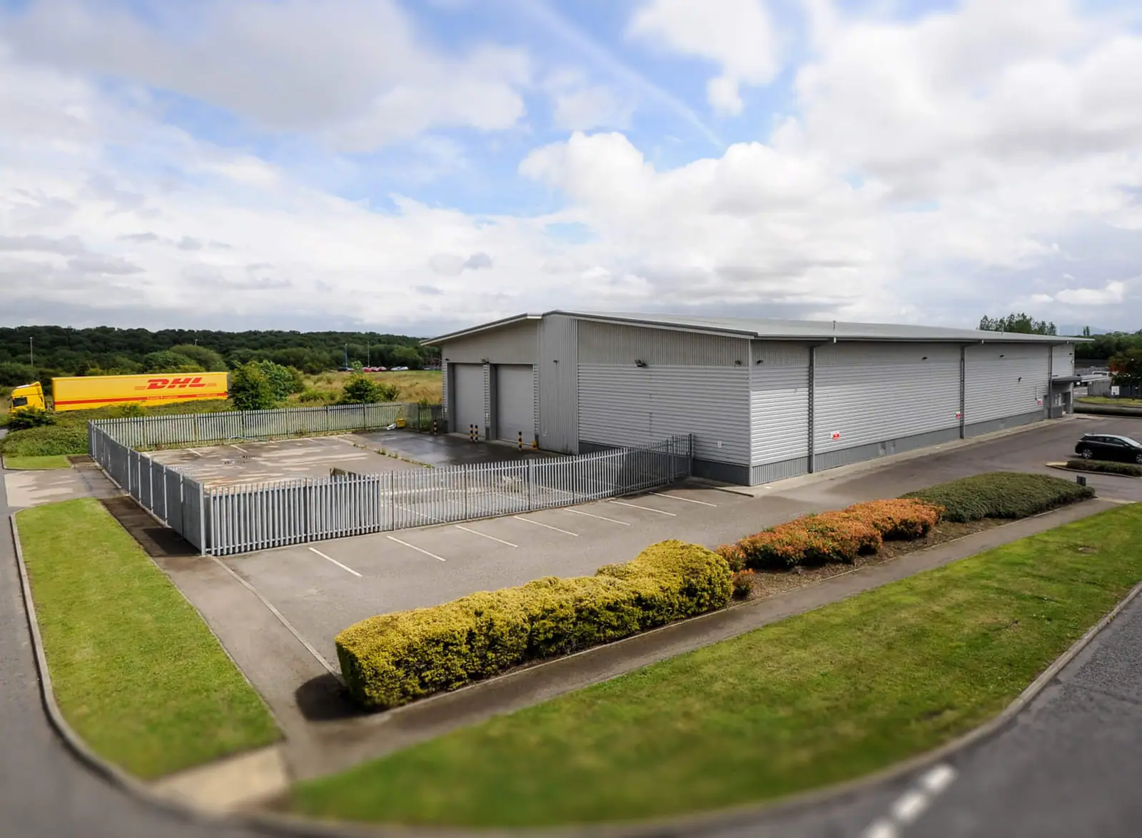 Elevated view of a warehouse yard
