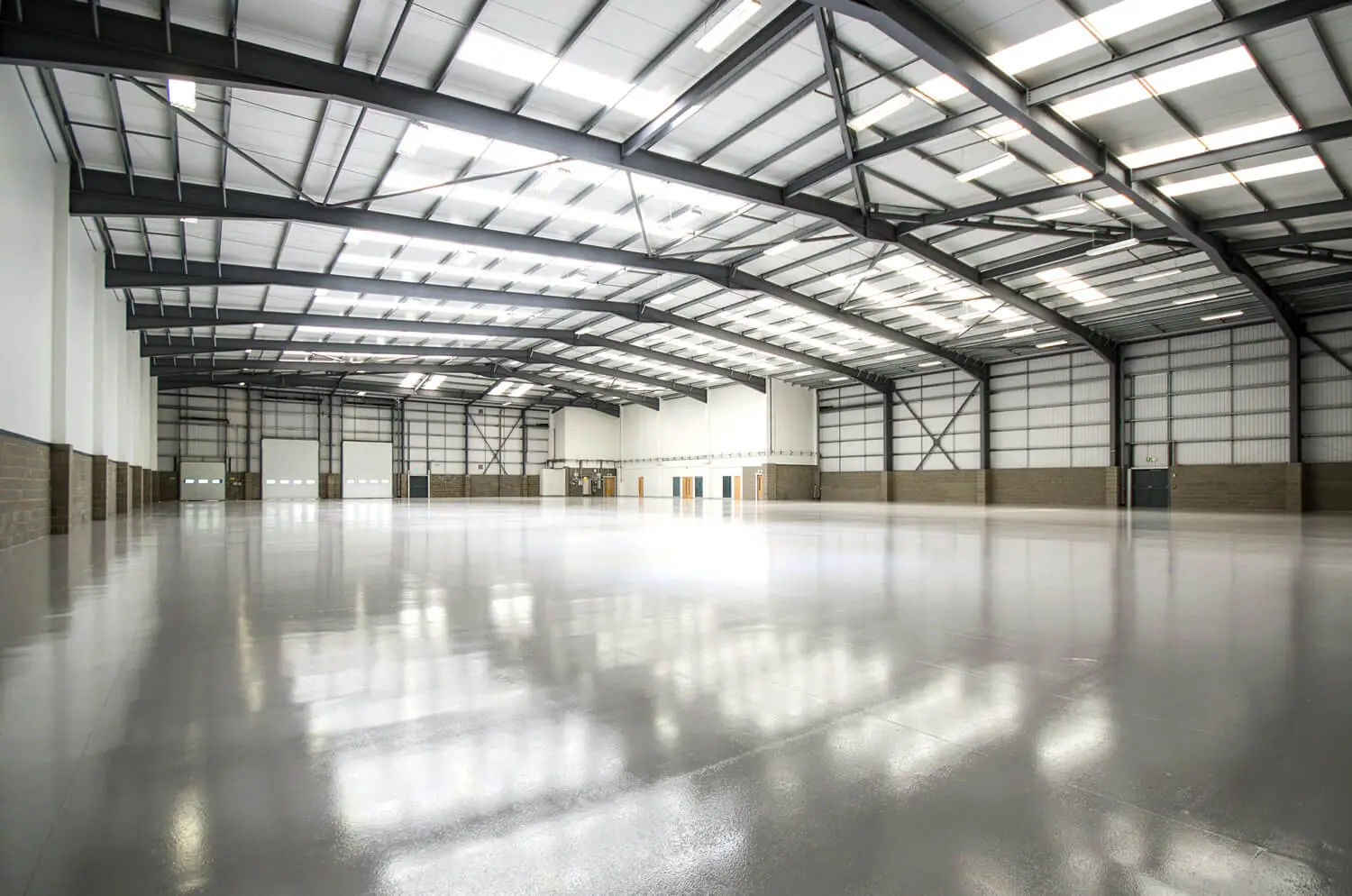 Empty warehouse interior with polished floor