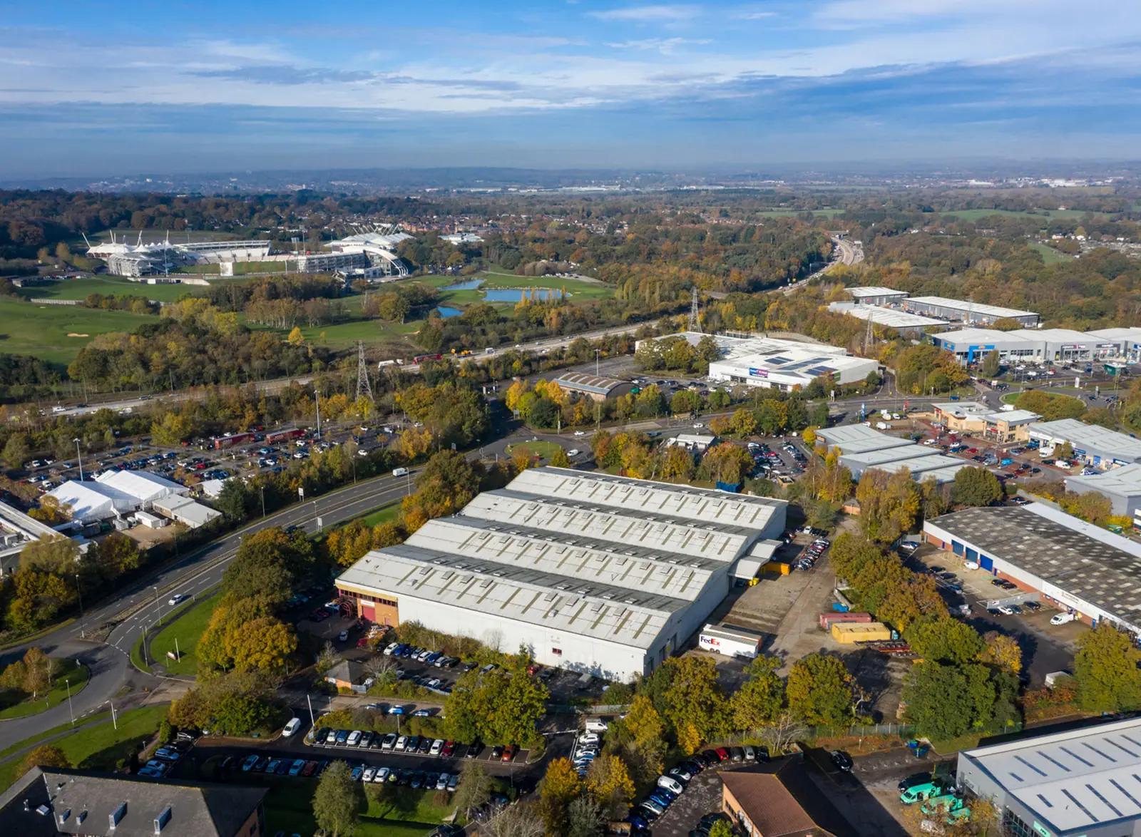 Drone view over a business park