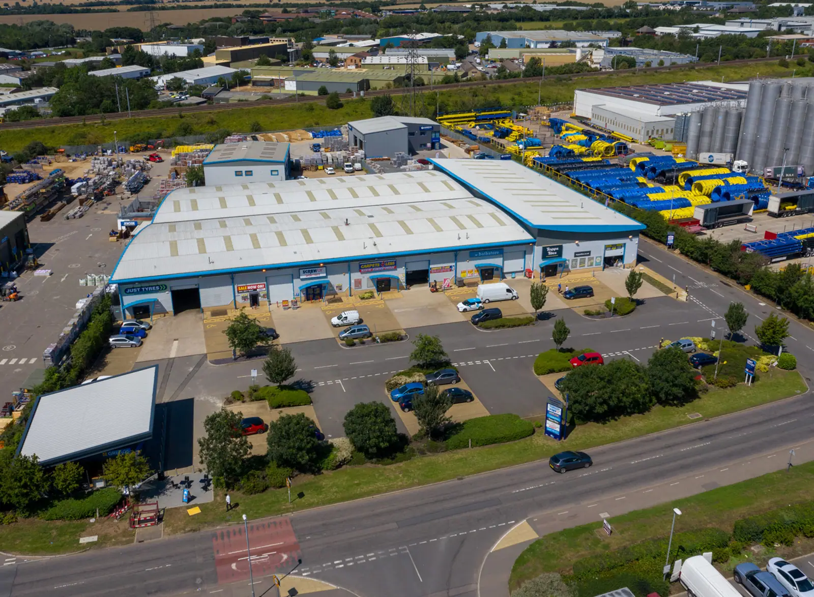 Drone view of a trade park