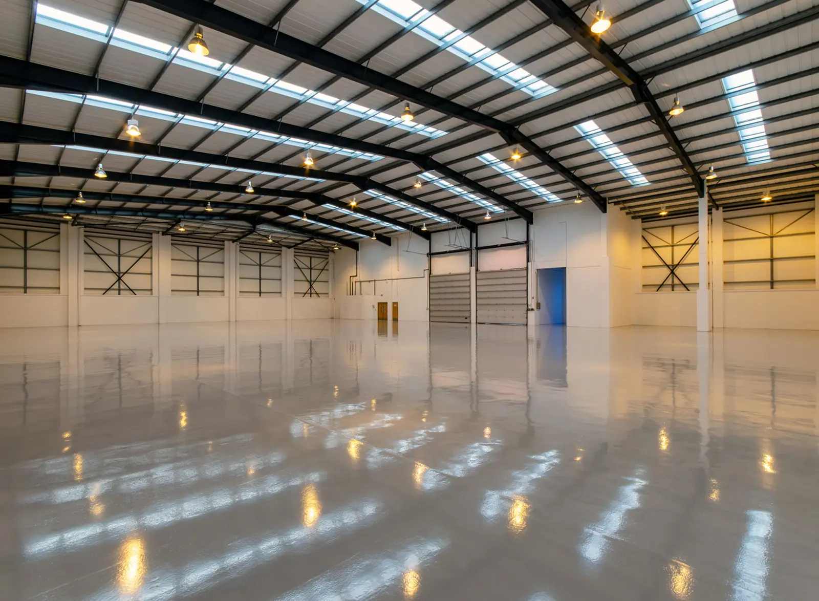 Warehouse interior lit through roof lights