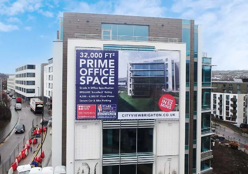 'Prime office space' building wrap banner