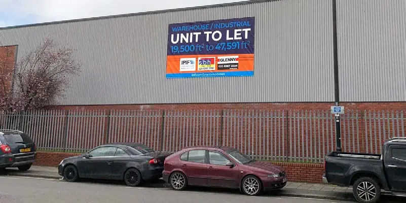 'Unit to let' banner on cladding