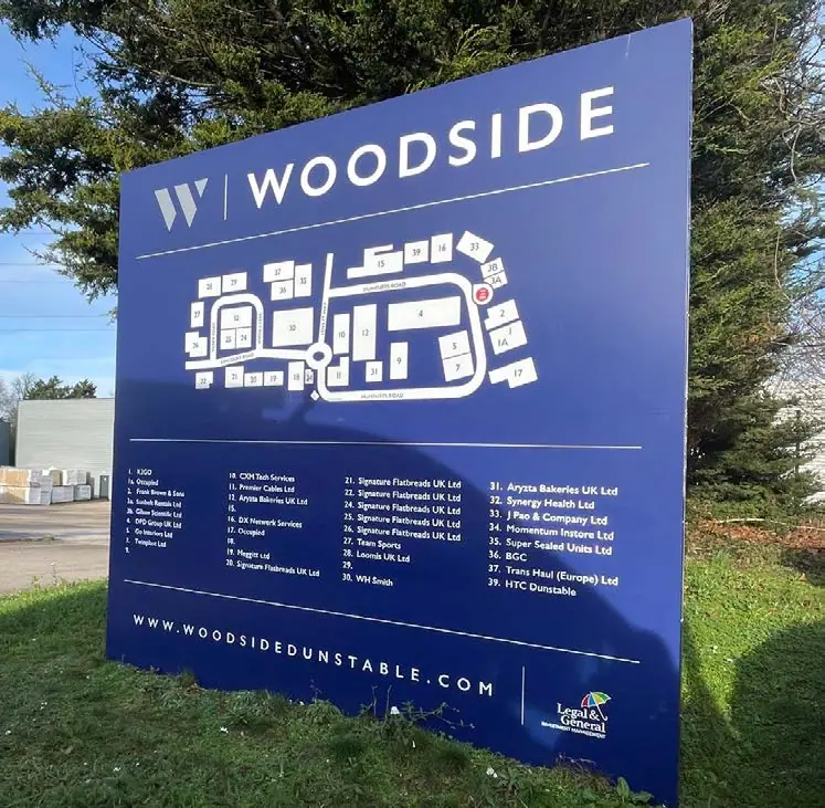 Woodside tenant directory with a site map