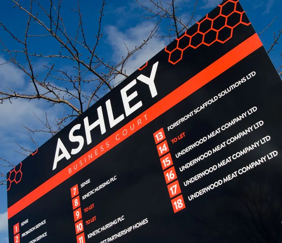 Ashley tenant directory in black and orange