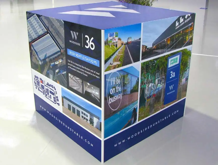 Printed marketing cube showing units