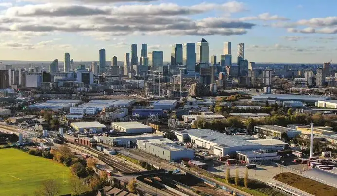 Drone view of a large distribution warehouse