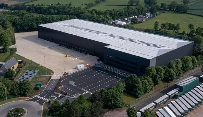Aerial of a business park among fields