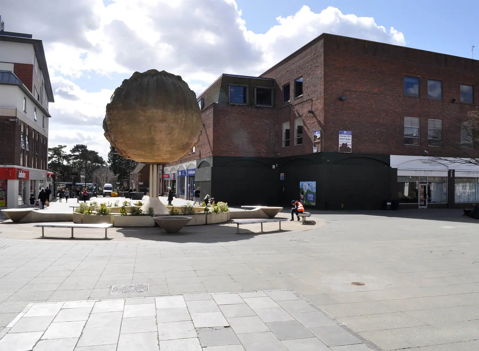 Bishops Weald square in Horsham town centre with its large sculpture