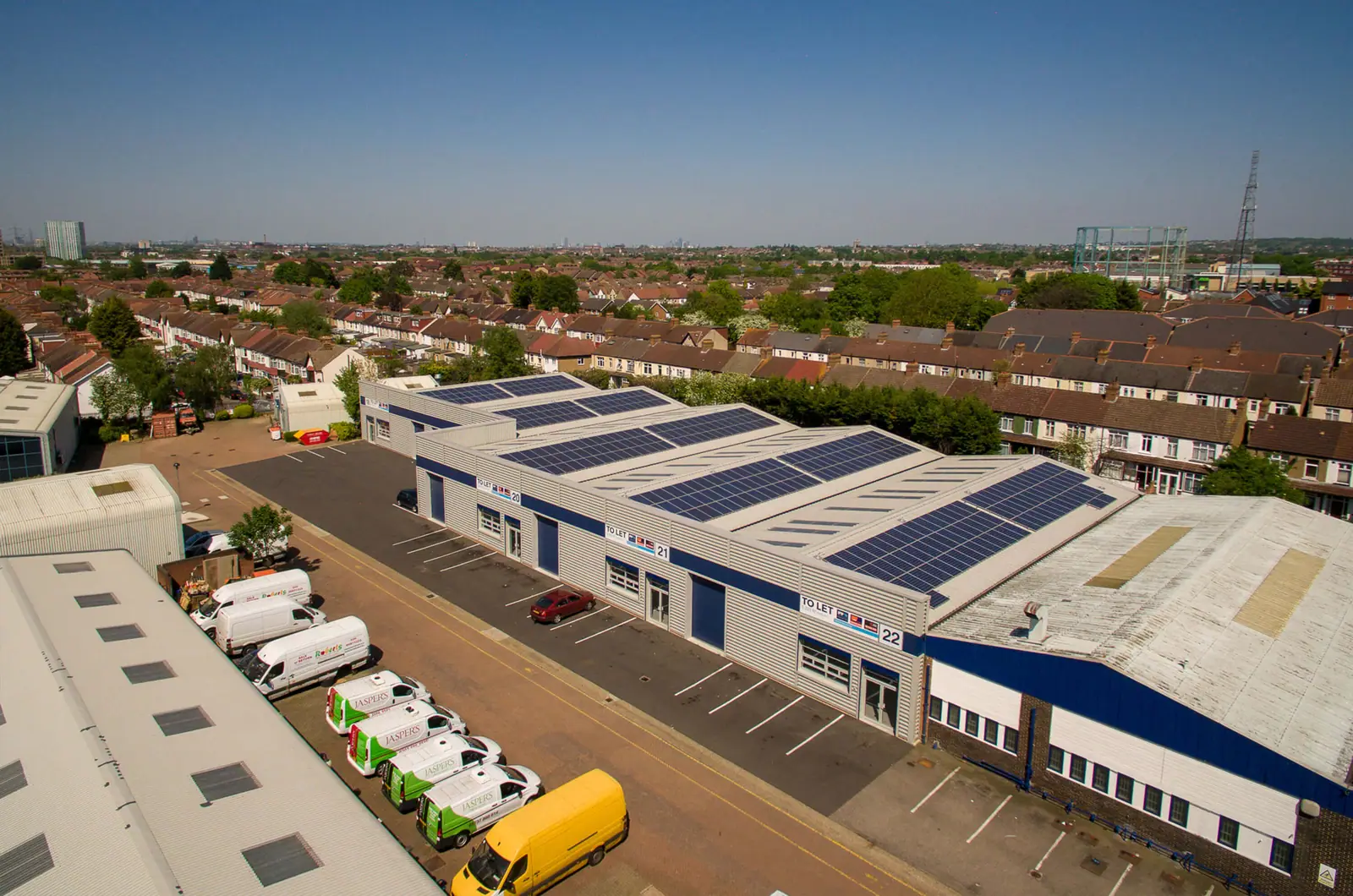Aerial view of Boundary Business Court among the streets of Mitcham