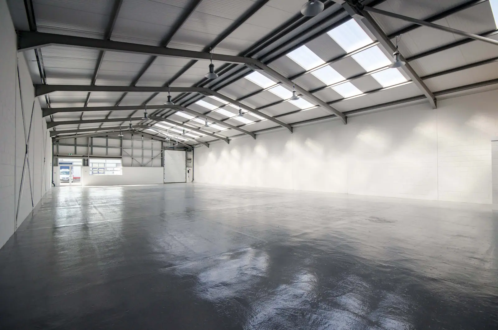 Warehouse unit interior with a polished floor