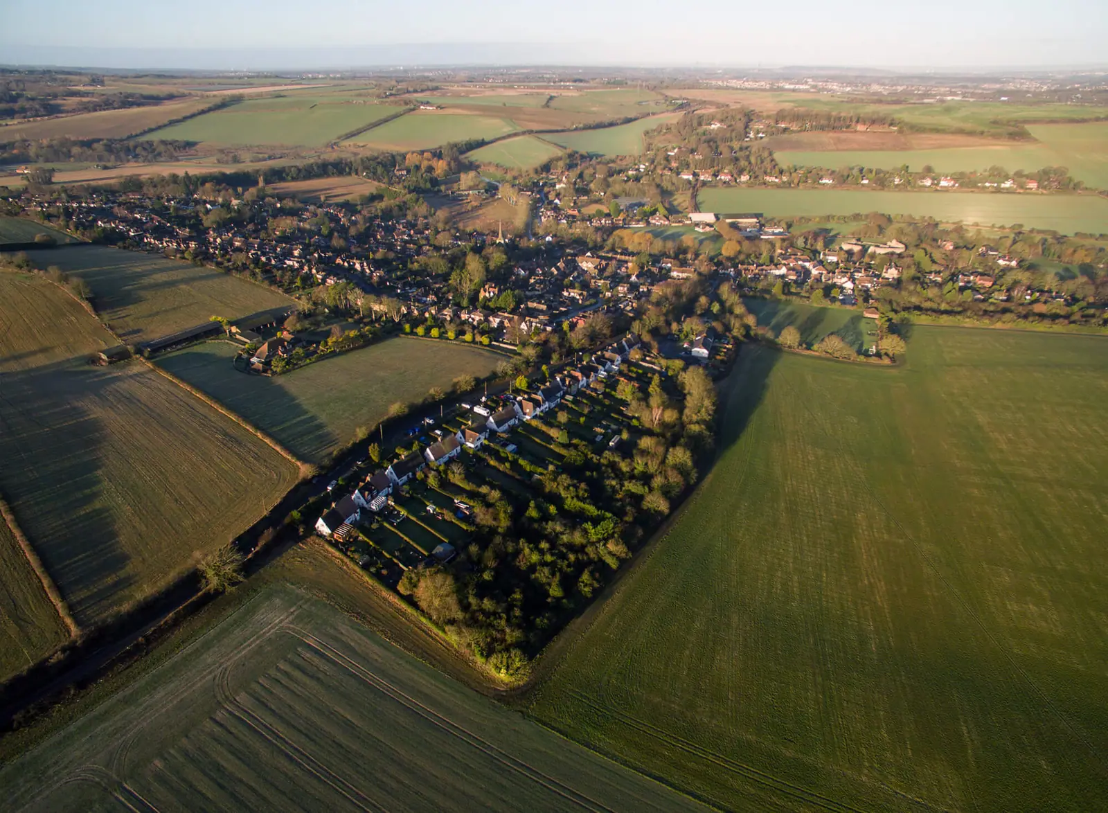 Drone photograph of the greenfield site beside the village of Eynsford