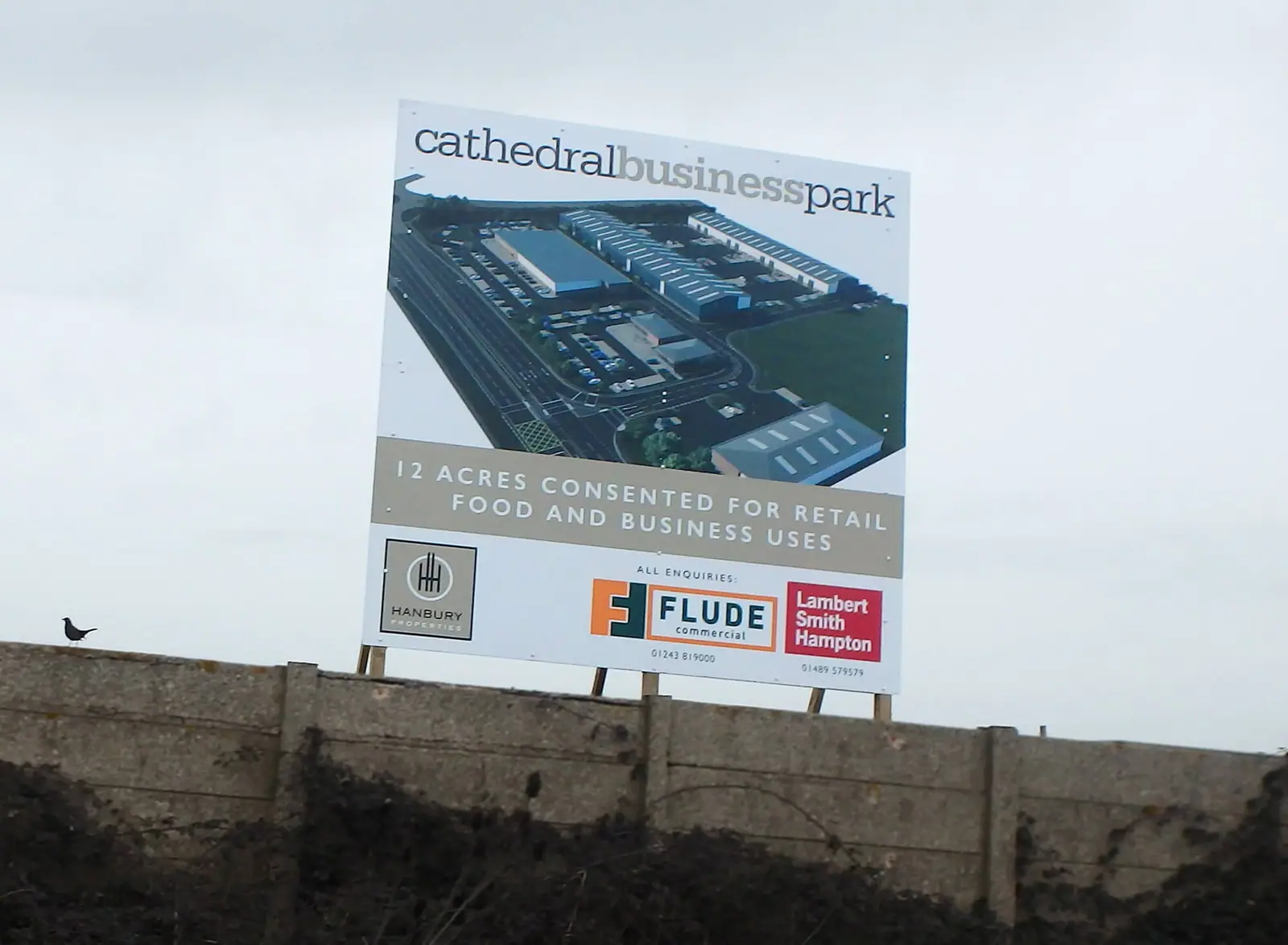 Cathedral Business Park marketing board with a CGI of the scheme
