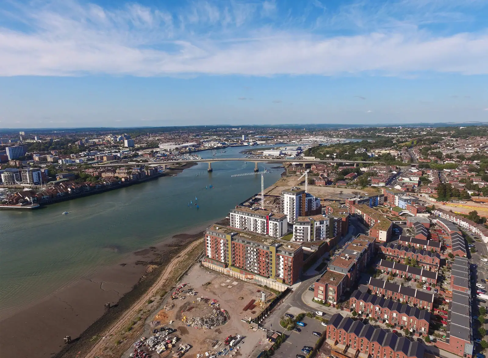 Drone view of Centenary Quay on the River Itchen, Southampton