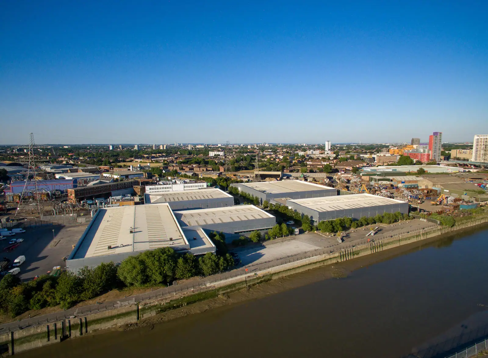 Aerial photograph of Electra Business Park by the river