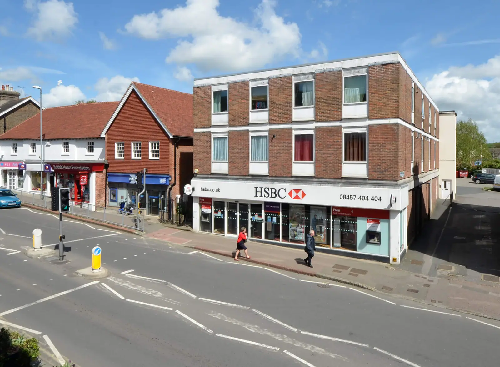 The HSBC building and neighbouring shops