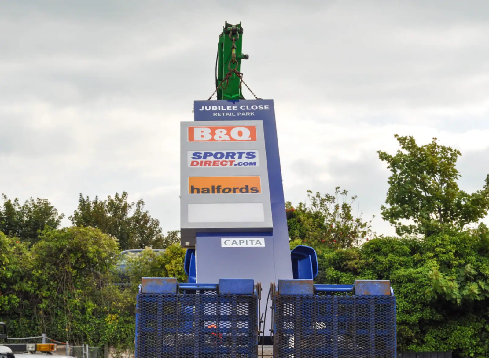Finished Jubilee Close totem with the crane behind