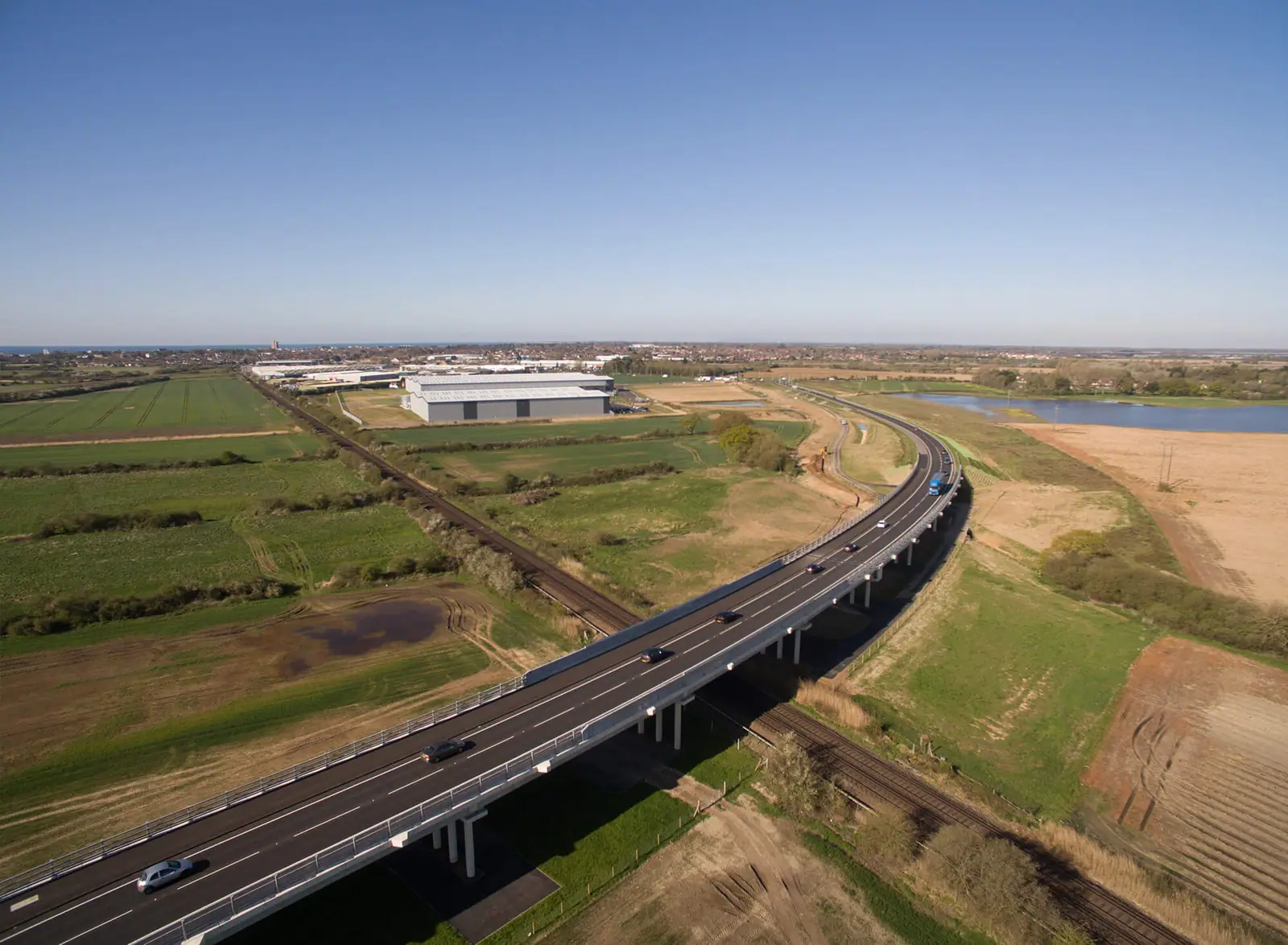 Drone view along the new A259 bypass and the development land