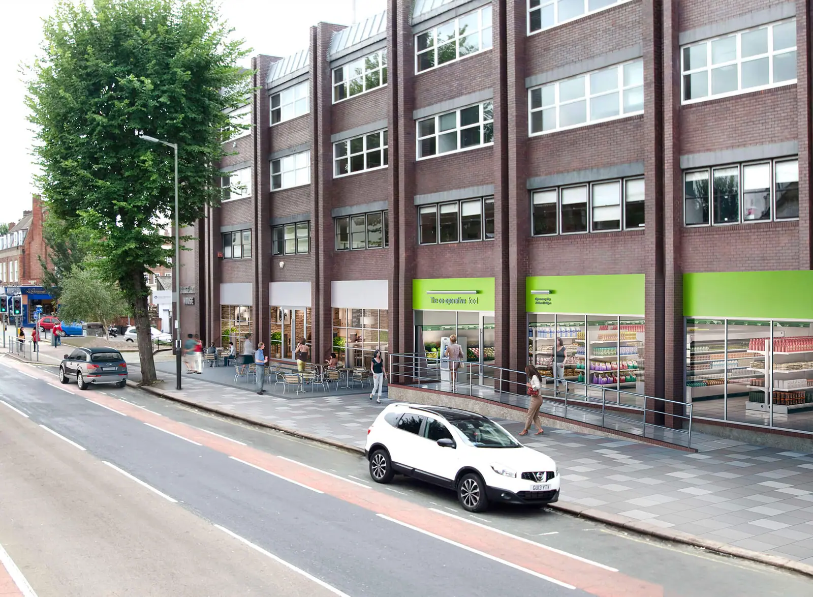 Ridgeland House with new shopfronts on the ground floor