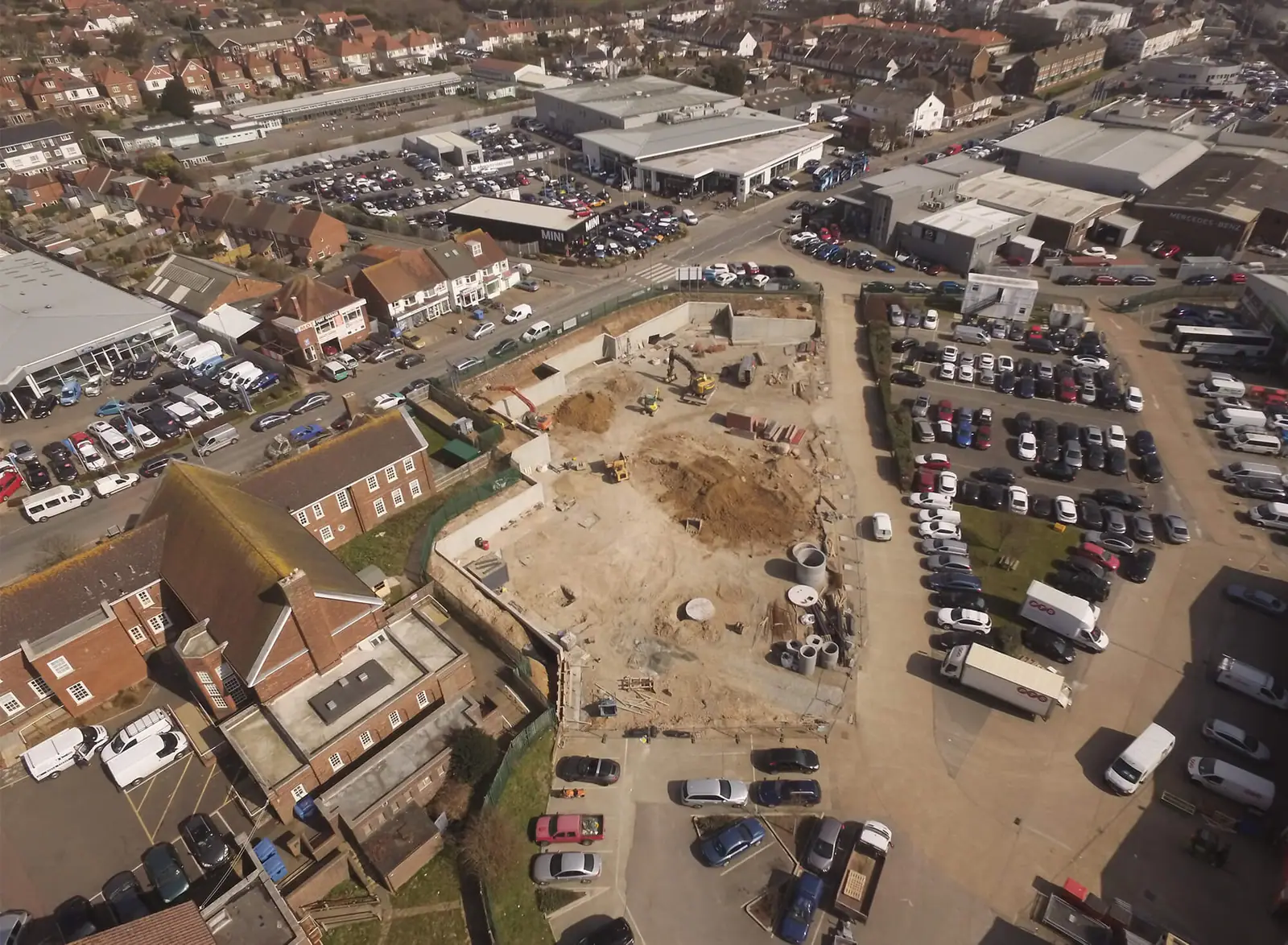 Aerial survey of the Rivervale site at foundation stage