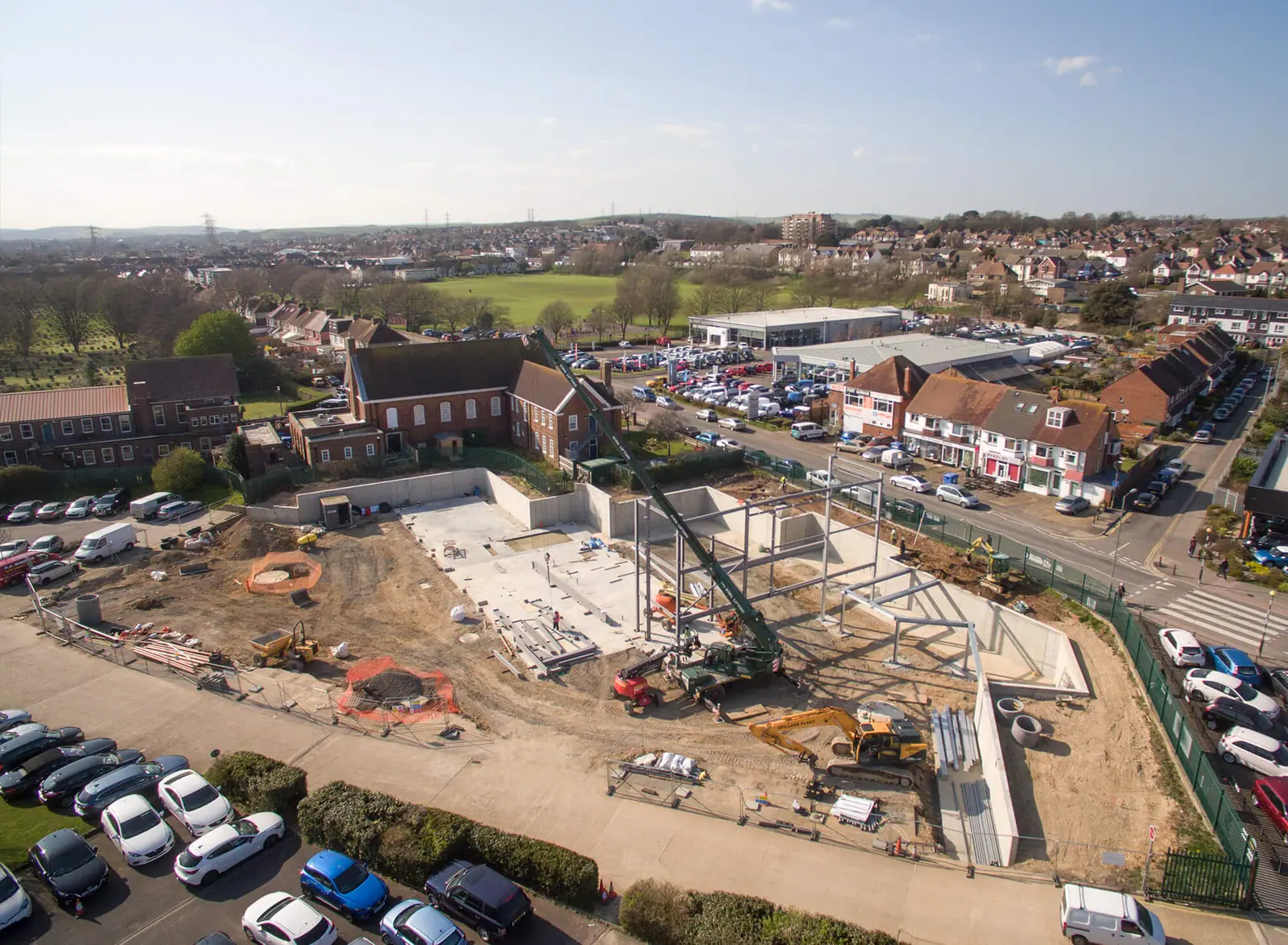 Structural frame rising on site