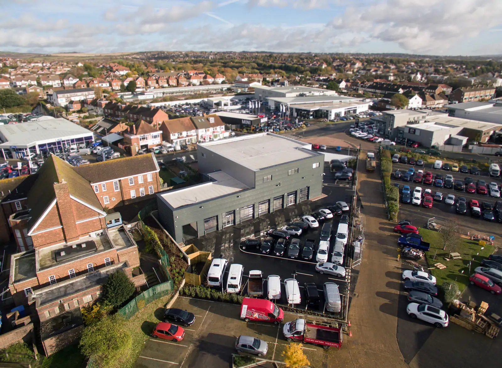 The building enclosed, seen from the air