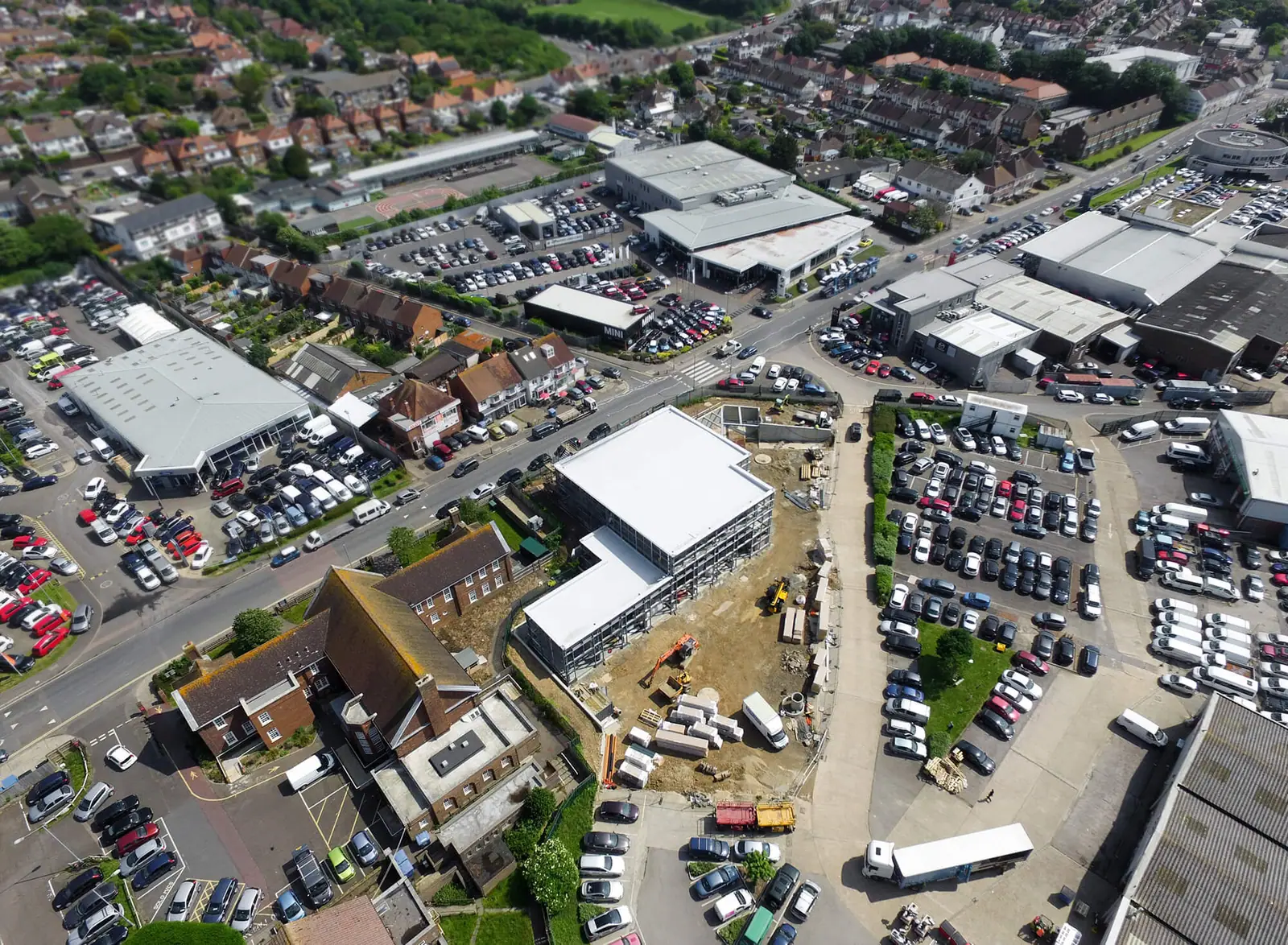Wide aerial of the finished HQ and surrounding streets