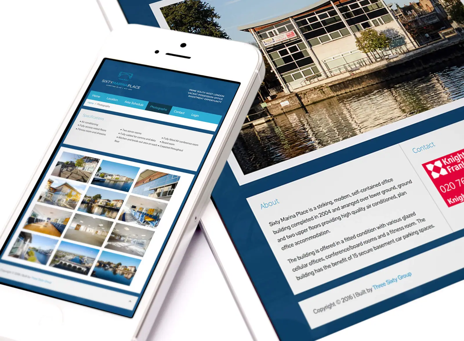 Sixty Marina Place website on a phone