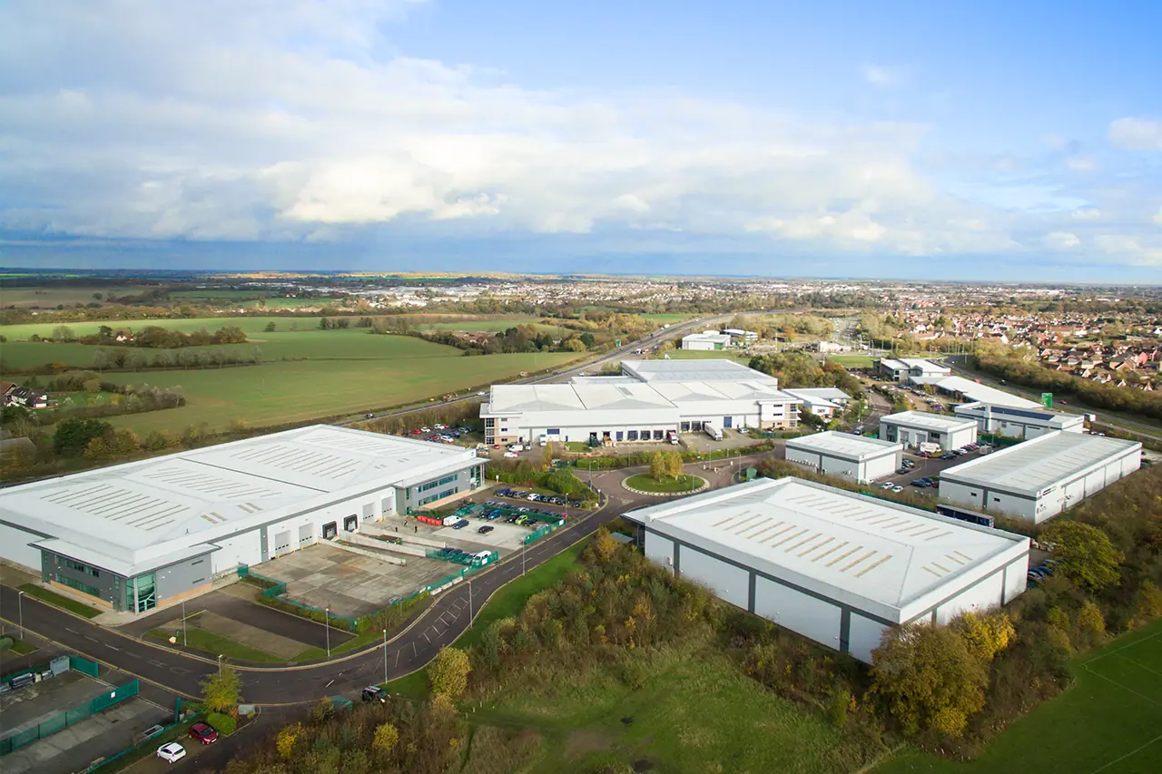 Wide aerial of Skyline 120, Braintree