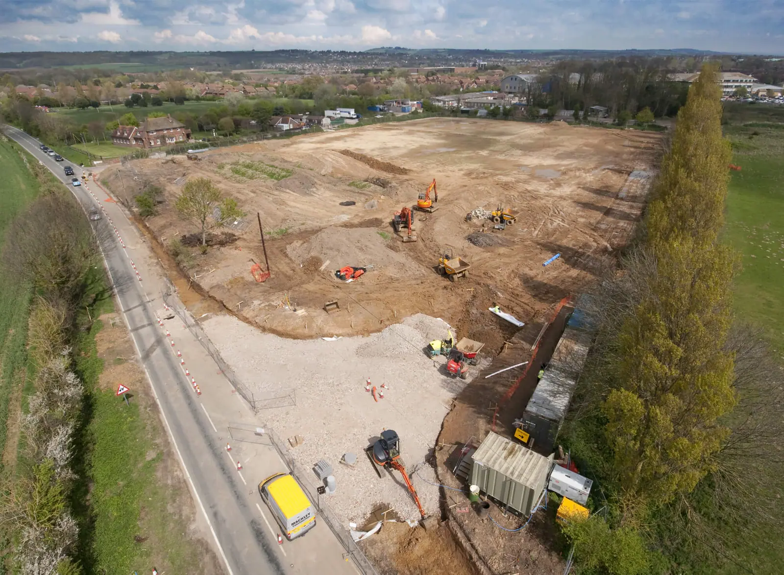 Elevated view of the cleared St Barnabas site at the start of works