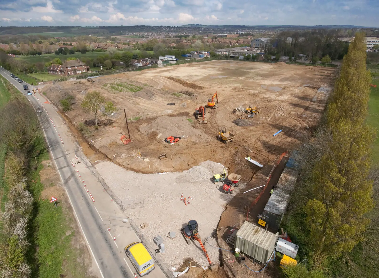Elevated view of the site during ground works