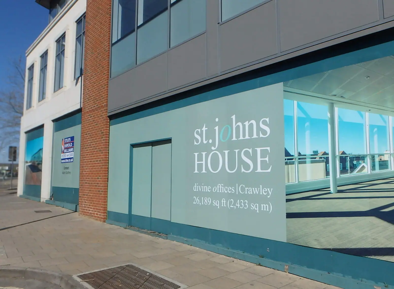 St Johns House name on the turquoise hoarding