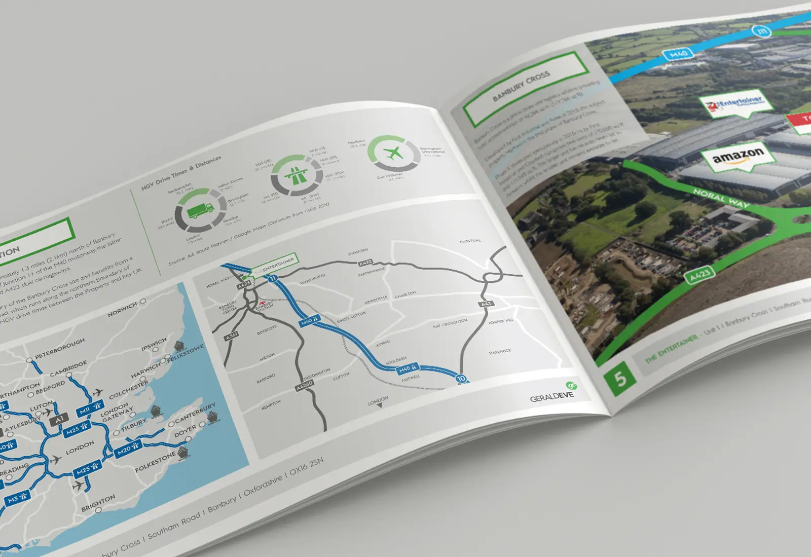 Brochure spread with location maps