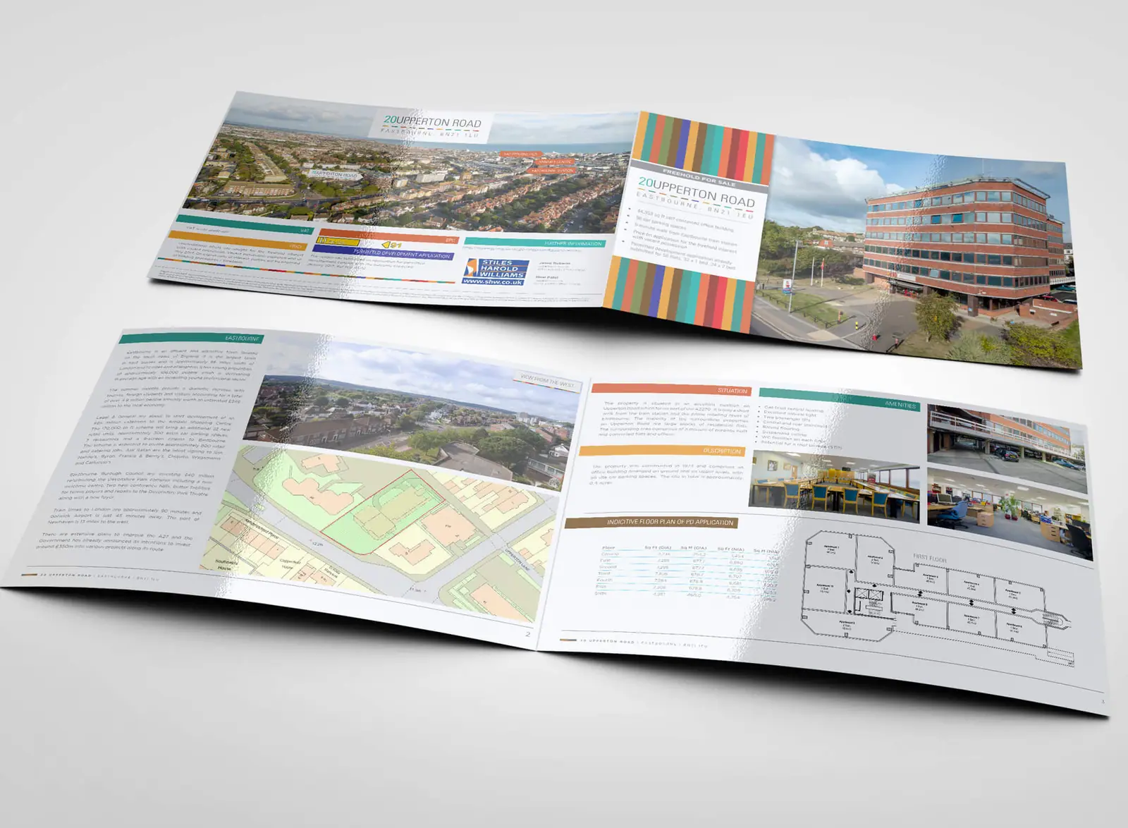 Brochure spread with an aerial location view